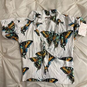 Free people Butterfly Print Tie-Front Blouse
